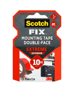 Scotch FIX™ Extreme Mounting Tape è un nastro biadesivo con adesivo a tecnologia avanzata progettato per il montaggio di oggetti su una varietà di superfici in condizioni estreme, fino a 13 kg. Questo prodotto è per uso interno ed esterno. Per ottenere le