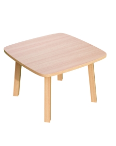 Tavolino Woody in MDF rivestito faggio. Gamba del tavolo in legno massello verniciato. Dimensioni:L60 x P60 x H40cm . Ideali per una sala attesa calda ed accogliente.