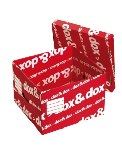 Robusta scatola a doppio strato di cartone su tutti i lati e triplo fondo. Può contenere 2 scatole archivio dox&dox. F.to utile LxHxP 395x280x355mm