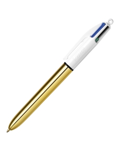 La classica penna sfera a scatto 4 colori in versione Shine Oro. Inchiostri classici (nero, blu, rosso, verde). Fusto con effetto metallizzato.
Punta 1,0mm.
