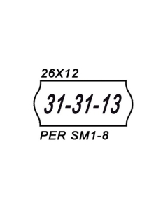 Etichette sagomate permanenti per prezzatrici manuali permanenti. Colore bianco. Formato etichette 26x12mm. Rotolo da 1000 etichette.