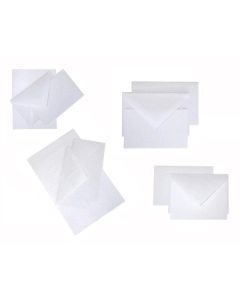 Plichi di buste e fogli lettera o cartoncini. 10 buste e 10 cartoncini bianchi. Formato 9x14cm.