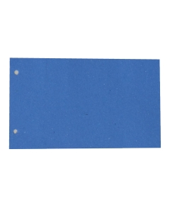 Separatori in cartoncino Manilla da 200 gr di colore azzurro. Foratura normalizzata a passo 8 cm (2 fori). Formato: 12,5x23 cm. Materiale 100% riciclato (certificazioni FSC e Blue Angel).