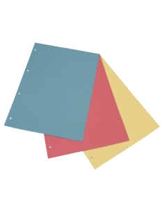 Separatori in cartoncino Manilla da 200 gr di colore rosso. Foratura normalizzata a passo 8 cm (4 fori). Formato: 22x30 cm. Materiale 100% riciclato (certificazioni FSC e Blue Angel).