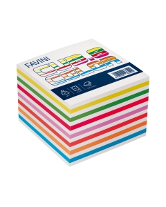 Cubi di foglietti di carta 95x95mm per appunti veloci. 750 fogli da 90gr. Colore: mix colori forti.