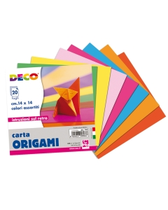 Carta per origami. 20 fogli 14x14cm colori assortiti.