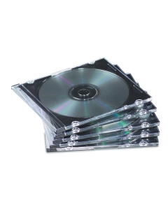 Contenitore slim per CD in plastica trasparente colorato antiurto con base bianca. Dorso 2.5mm. Confezione da 25 pezzi.