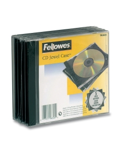 Contenitore per un Cd/DVD Jewel Case in plastica rigida trasparente con base nero. Confezione da 5pezzi.