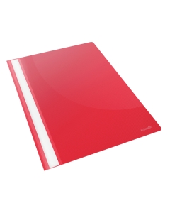 Cartelline Report File realizzata in PPL rosso vivida con due linguelle  per l'archiviazione di documenti forati. Etichetta longitudinale estraibile. Formato utile: 21x29,7cm.