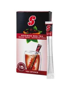 Astucciio in cartone contenente 15 sticks in alluminio gusto Rooibos Red Tea. Puro tè rosso, nato dalle migliori Rooibos del Sud Africa, è un infuso ricco di antiossidanti e naturalmente senza teina, dunque perfetto per le ore serali. L'innovativo stick i