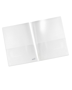Cartelline due tasche interne orizzontali, formato interno A4.  PP trasparente. Disponibili in 2 colori.