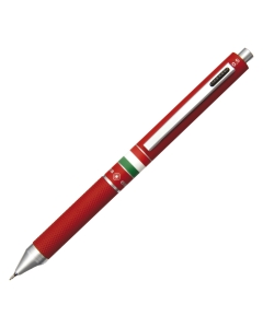Penna a sfera multifunzione in metallo satinato/gommato con bandiera Italia. Punta a sfera nero, blu, rosso e portamine da 0,5 mm. Confezione in tubo di alluminio.