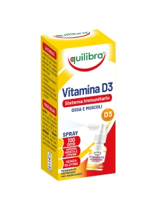 Vitamina D3 Spray Equilibra è un integratore alimentare a base di vitamina D3. La sua innovativa forma in spray lo rende rapidamente dispersibile nel cavo orale e permette un utilizzo pratico e piacevole. La vitamina D3 viene naturalmente prodotta dal nos