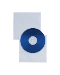 Buste porta CD-DVD completamente autoadesive in PP liscio adatte a contenere un CD-DVD. Facili da applicare su manuali, schede programmi, libri, cartelle, raccoglitori ad anelli. Formato 12.5x12cm. Confezione da 25 buste.
