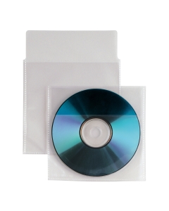Buste porta CD-DVD in PP liscio con patella di chiusura per evitare la fuoriuscita accidentale di un CD-DVD. Formato contenuto: 125x120mm.