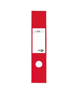 Copridorso autoadesivo in PVC morbido con porta cartellino ed etichetta intercambiabile. Dotato di foro adattabile a qualunque registratore e retro adesivo coprente. Formato 70x345 mm. Colore rosso.