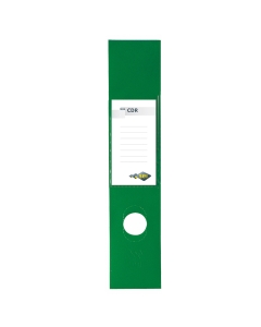 Copridorso autoadesivo in PVC morbido con porta cartellino ed etichetta intercambiabile. Dotato di foro adattabile a qualunque registratore e retro adesivo coprente. Formato 70x345 mm. Colore verde.