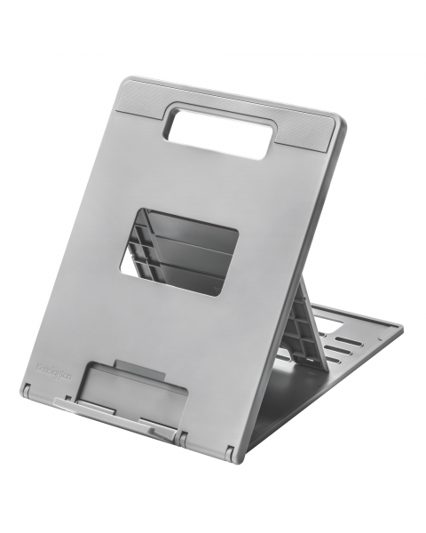 La base di raffreddamento e rialzo regolabile ed ergonomico per laptop o tablet Kensington® SmartFit® Easy Riser™ Go unisce il vantaggio dal punto di vista ergonomico di portare più in alto lo schermo ai vantaggi tecnologici di una migliore circolazione d