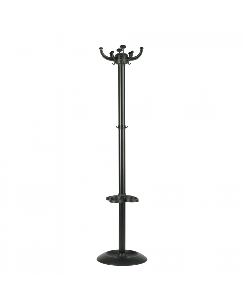 Appendiabiti da terra con stelo in metallo e in plastica. Dotato di 8 supporti in plastica e testa girevole. Dimensioni: 168x40cm