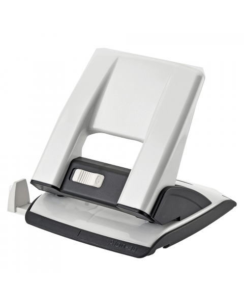 Perforatore a 2 fori in metallo con guida regolabile ed inserti in abs. Di robusta costruzione, consente di perforare fi no a 30 fogli con il minimo sforzo.Dotato di meccanismo di sicurezza e salva spazio (blocco/sblocco impugnatura). Pratico e veloce gra