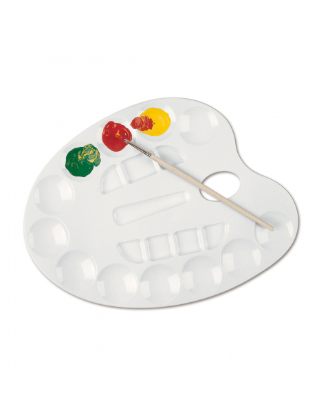 Tavolozza in materiale plastico permette di miscelare colori di ogni tipo, utilizzando sia le parti piatte che quelle preformate a vaschetta. Particolarmente utile per la diluizione delle tinte. Lavare dopo lÆuso con acqua e sapone, evitando le spugne abr