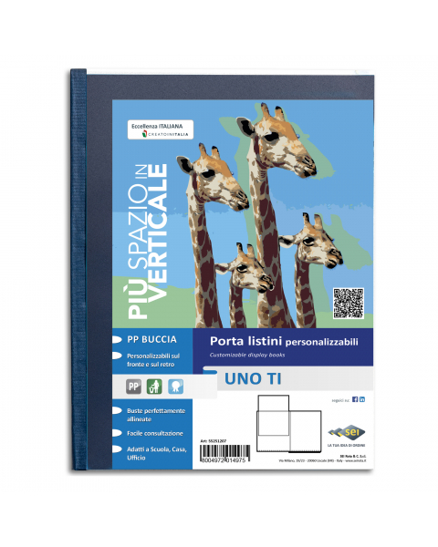 Portalistini personalizzabile da 24 buste in PP buccia, con copertina e retro personalizzabili. Il perfetto allineamento delle buste e la particolare saldatura facilitano la consultazione. Ideali per archiviare disegni, fotografie, stampe, posters, proget