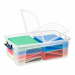 Contenitori multiuso in plastica trasparente ideali per riordinare e archiviare in modo intelligente e pratico. Dotati di maniglie a clip e di coperchio pieghevole per permettere l'accesso al contenuto anche quando fissato sul contenitore. Molto robusti e