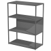Librerie in metallo con struttura a sezione quadrata 20x20mm verniciate a polvere epossidica. Ripiani, base dietro e top in melaminico (il dietro può essere posizionato a scelta in qualsiasi vano). Le librerie possono essere installate a terra (kit di mon