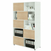 Libreria alta a 5 ripiani con 5 ante scorrevoli. Struttura e ante in truciolare nobilitato melaminico antigraffio ed antiriflesso spessore 18 mm. Piedini regolabili. 
• Dimensioni utili singola casella: L57,2 x P31,8 x H35,4cm
• Dimensioni totali libreria
