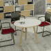 Linea di arredo operativo dal design confortevole ed essenziale caratterizzata dalle preziose gambe in LEGNO MASSELLO inclinate delle scrivanie e dei tavoli rotondi. Robusti piani in melaminico sp. 22 mm con bordo antishock resistente agli urti in ABS 3 m
