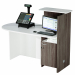 Reception ideale come postazione cassa in negozi, centri estetici ecc. o come reception in ambulatori, cliniche e ovunque sia necessaria una postazione di ricevimento confortevole ma compatta. Dotata di bancone con piano sagomato a SINISTRA 140x83xH73,3cm