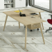 Linea di arredo operativo dal design confortevole ed essenziale caratterizzata dalle preziose gambe in LEGNO MASSELLO inclinate delle scrivanie e dei tavoli rotondi. Robusti piani in melaminico sp. 22 mm con bordo antishock resistente agli urti in ABS 2mm