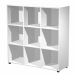 Casellario con 9 caselle a giorno L119 x P40 x H121,6cm (piedini compresi). Contenitori a casellario realizzati in melaminico bilaminato antigraffio e antiriflesso conforme alle norme UNI e EN classe E1. Componibili per affiancamento. Top, fianchi, ripian