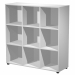 Casellario con 9 caselle a giorno L119 x P40 x H121,6cm (piedini compresi). Contenitori a casellario realizzati in melaminico bilaminato antigraffio e antiriflesso conforme alle norme UNI e EN classe E1. Componibili per affiancamento. Top, fianchi, ripian