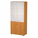 Armadio a 2 ante battenti in melaminico con serratura + 2 ante vetro senza serratura. 3 ripiani spostabili + 1 fisso. Dimenzioni: L90 x P45,8 x H200 cm. Linea di armadi componibile particolarmente robusti e stabili, costituiti da struttura alta 200cm e co