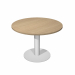 Tavolo riunione tondo Ø80 x H73cm (4 posti). In materiale melaminico classe E1 con finitura antigraffio e antiriflesso. Piani spessore 25mm gamba in metallo Ø8cm con base Ø50cm. Altezza fissa.