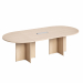 Tavolo riunione ovale L140 x P120 x H73cm (6 posti). In materiale melaminico classe E1 con finitura antigraffio e antiriflesso. Piani spessore 25mm gambe a croce e piedini regolabili in altezza.