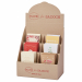 Espositore in cartone con 120 biglietti doppi completi di busta con motivi natalizi assortiti. Realizzati in cartoncino pregiato con stampa a caldo.
