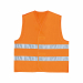 Gilet in poliestere con chiusura mediante fascia auto-stringente. Strisce retro-riflettenti cucite. Categoria DPI: 2. Certificazione CE. Conformità alle norme EN ISO 13688:2013 e EN ISO 20471:2013 /A1:2016.