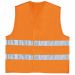 Gilet in poliestere con chiusura mediante fascia auto-stringente. Strisce retro-riflettenti cucite. Categoria DPI: 2. Certificazione CE. Conformità alle norme EN ISO 13688:2013 e EN ISO 20471:2013 /A1:2016.