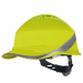 Elmetto da cantiere ventilato, in ABS. Innovativa forma stile cappellino da baseball, che consente una maggiore visione in verticale. Certificato per uso normale e per essere portato all'indietro, per avere meno ingombro. Cuffia poliammide : 3 fasce tessi
