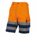 Bermuda con elastico in vita. Alta visibilità , strisce colore argento. Dotato di 5 tasche. Arancio fluo. Categoria DPI: 2. Certificazione CE. Conformità alle norme EN ISO 13688:2013 e EN ISO 20471:2013 /A1:2016.