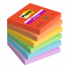 Foglietti Post-it® Super Sticky Playful: rosso candy, arancio acceso, giallo sole, verde trifoglio, blu paradiso, violetto.