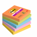 Foglietti Post-it® Super Sticky Boost: arancio acceso, verde lime, blu paradiso, rosa tropicale, giallo sole.
