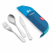 Astuccio in tessuto con posate in acciaio inox 430 dimensione bambini (forchetta, coltello, cucchiaio).