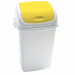 Pattumiera con coperchio basculante colore giallo in polipropilene ad alta densità. Il coperchio basculante è utile come fermasacco. Contenitore stabile e di facile manutenzione. Il coperchio colorato è ideale per differenziare la raccolta. Dimensioni: L4