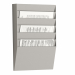 Portadocumenti/portariviste da muro con struttura in polistirene colore grigio chiaro. Modulo a 6 scomparti orizzontali.
Dimensioni scomparto: L30,5 x P1,5 x H20cm - parte visibile 4,9 cm.
Dimensioni modulo: L31,1 x P7,9 x H50,2cm.
Consegnato pronto all’u