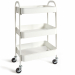 Carrellino in metallo verniciato bianco con 4 ruote girevoli e 3 ripiani. Ideali in cucina, bagno, lavanderia ecc. Si assembla velocemente senza bisogno di attrezzi. Dimensioni: L43 x P30 x H80cm.