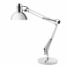 Realizzata in acciaio cromato (non verniciato silver), dotata sia di base che di morsetto per la massima versatilità. Testa diametro 16,5cm braccia 39cm + 42cm. Base diametro 20cm.  Lampada LED 7W (inclusa).  Attacco E27.

 Lampada LED 7W (inclusa). 
Clas