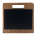 Porta menù in legno a tagliere con 2 anelli in metallo laccato nero. Completo con lavagnetta sottile nera scrivibile e utilizzabile come copertina del menù. Pennarello incluso. Dimensioni: 32,7x30x2,6cm.